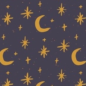 Stars, 5 inch, moon, night, sky, black, dark, mustard, baby boy