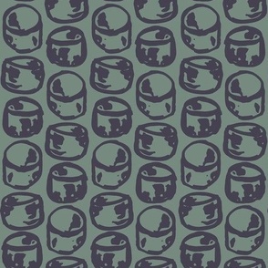 large hand drawn dark marshmallows on sage green. Blender print for fall boys clothing and kids apparel,