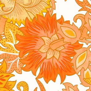 large GOLDEN GARDEN ON WHITE william morris style