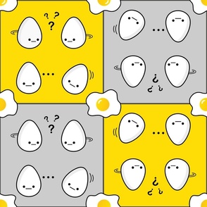 Eggs NOT judging you... on yellow and light grey