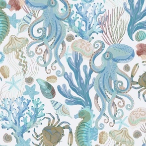 Coastal Cabin Sea Creatures Aqua