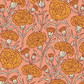 Flower Blossoms Carnation / Rose Gold Version / Large Scale, Wallpaper