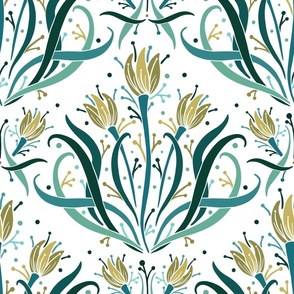 Art Deco Tulips in pastel colours - Green Blue and Yellow - Large Size