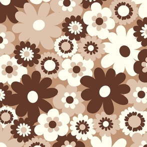 super retro 60s scandinavian brown hues florals 60s 70s hippie era retro wallpaper groovy bedding