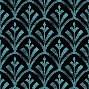 Lino block print art deco (mint glitter, black, 12 inch)