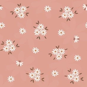 Large Scale // Daisy Ditsy Floral with Butterflies on Salmon Pink