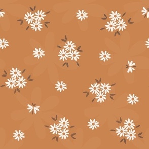 Large Scale // Daisy Ditsy Floral with Butterflies on Copper Ochre