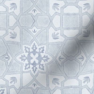 12" Marrakesh watercolour tiles - pale blue grey