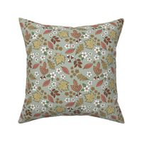 Botanical fall garden - acorns and leaves for the autumn seasonal with tiny flowers rust sage green moody coral autumn palette