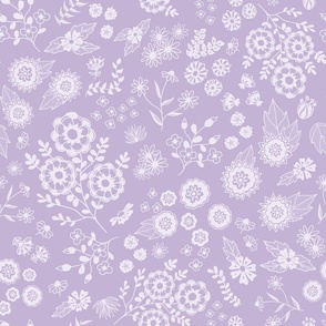 Floral line art on lilac