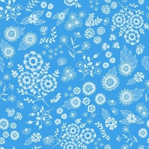 Floral line art on bright blue
