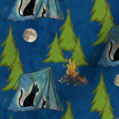 Camping cat under the  moon - Dark
