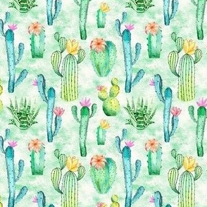 Small Scale Watercolor Cactus Succulent Flowers on Ivory
