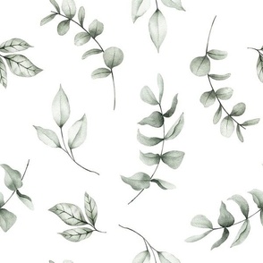 large // greenery, nursery, botanical, watercolor greenery aesthetic, eucalyptus leaves on white // edition 2