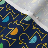 Rubber Duckie- Bathroom Wallpaper- Rubber Duck- Continuous Line Geometric Yellow Ducks- Kidult- Bold Golden Yellow on Navy Blue Background- Small