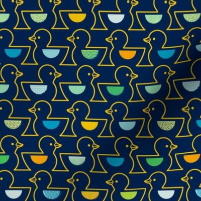 Rubber Duckie- Bathroom Wallpaper- Rubber Duck- Continuous Line Geometric Yellow Ducks- Kidult- Bold Golden Yellow on Navy Blue Background- Small