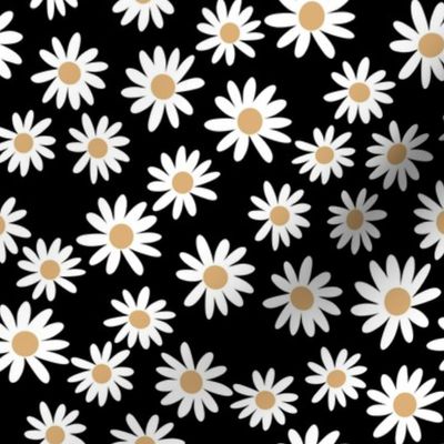 SMALL daisy fabric - y2k trendy floral fabric, hippie groovy floral - black