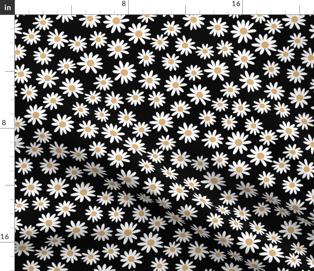 SMALL daisy fabric - y2k trendy floral fabric, hippie groovy floral - black