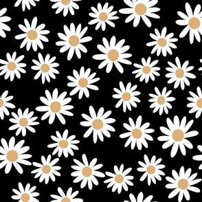 LARGE daisy fabric - y2k trendy floral fabric, hippie groovy floral - black