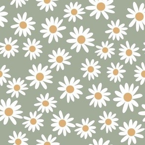SMALL daisy fabric - y2k trendy floral fabric, hippie groovy floral - sage