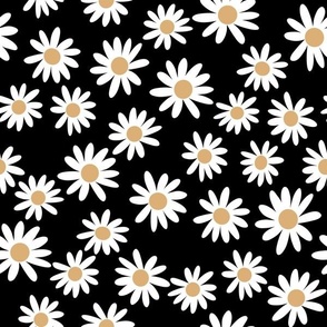 MEDIUM daisy fabric - y2k trendy floral fabric, hippie groovy floral - black