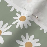 MEDIUM daisy fabric - y2k trendy floral fabric, hippie groovy floral - sage