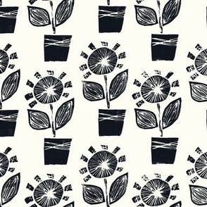 Block Print Flowers  - natural/graphite