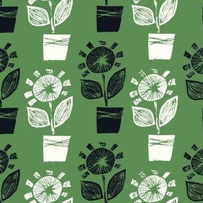 Block Print Flowers - kelly green/natural/graphite