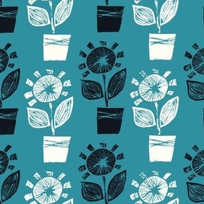 Block Print Flowers - lagoon/natural/graphite