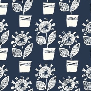 Block Print Flowers - navy/natural