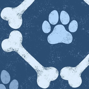 Dog Bones and Paw Prints - Dark Blue by Angel Gerardo - Jumbo Scale