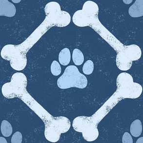 Dog Bones and Paw Prints - Dark Blue by Angel Gerardo - Large Scale