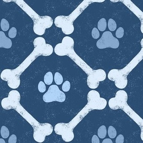 Dog Bones and Paw Prints - Dark Blue by Angel Gerardo