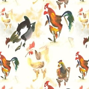 Abstract rooster and chicken on white