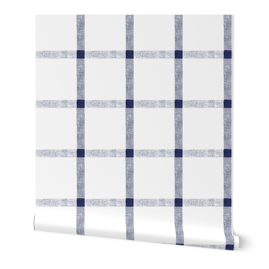 Navy white linen check buffalo plaid tartan plaid