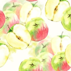 Green red apples on white