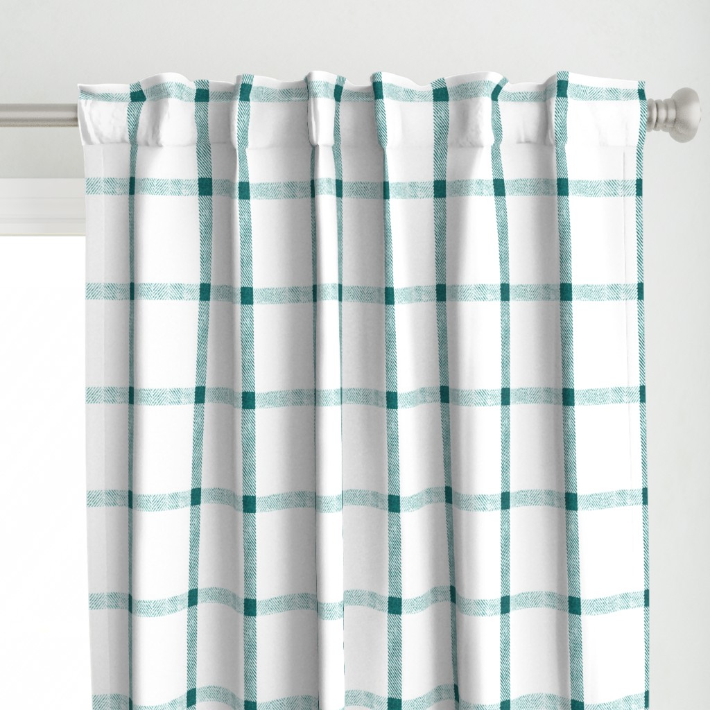 Teal white linen check buffalo plaid tartan plaid