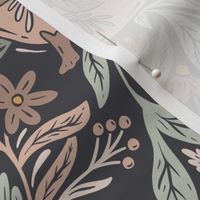 Bathtub full of flowers - floral - cream blush, blush pink, sage green on dark navy - medium