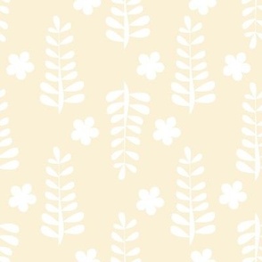 Boho Simple Ferns and Flowers on Pastel Cream Minimalist Design 