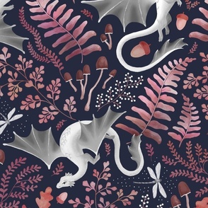 Forest dragons autumn pinks on navy large