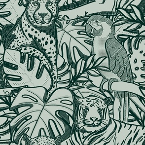 Cats in the Jungle (extra large scale) - tonal green  