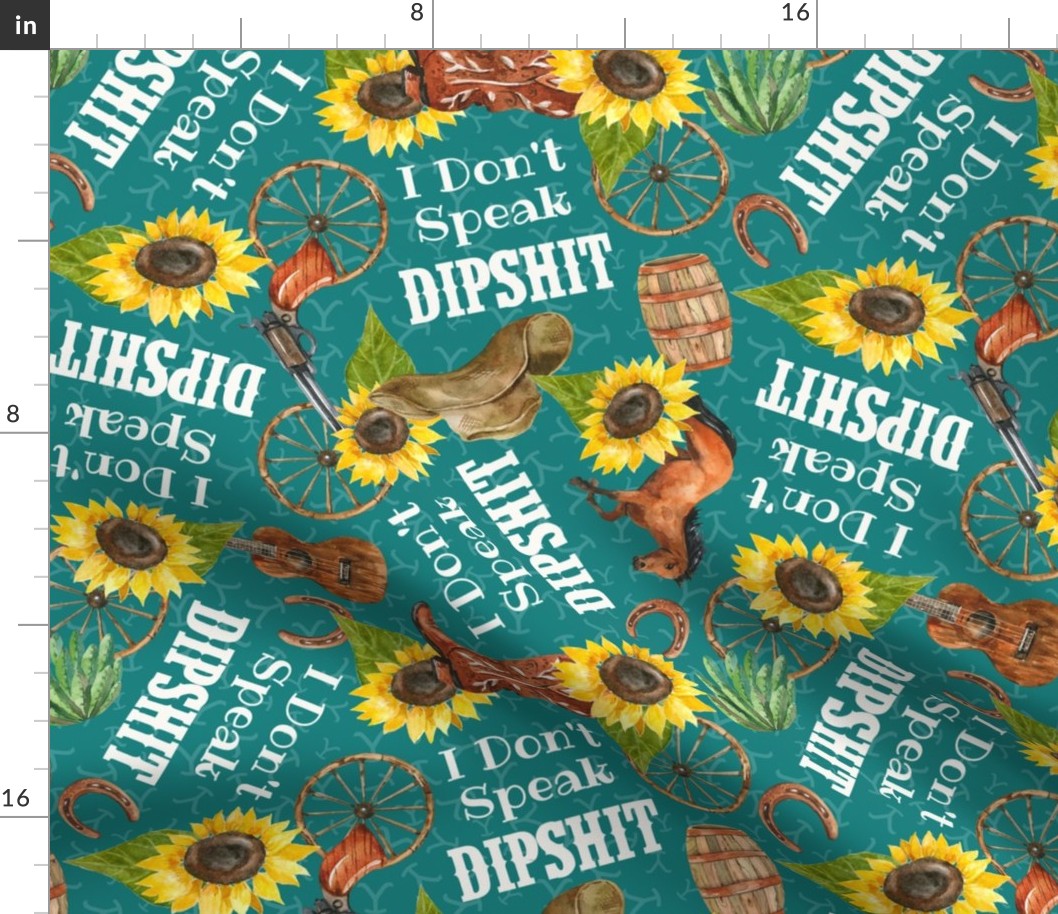 Large Scale I Don't Speak Dipshit Beth Dutton Yellowstone Western Sunflower Floral on Turquoise