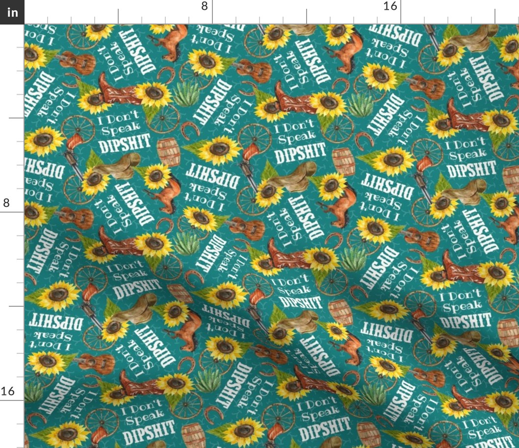 Medium Scale I Don't Speak Dipshit Beth Dutton Yellowstone Western Sunflower Floral on Turquoise