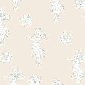 Little hula girl - Hawaii dance and hibiscus design tropical summer print mint green beige sand
