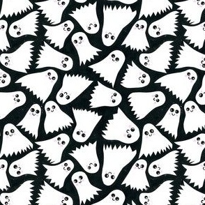 Spooky Cute Ghosts - Ditsy Scale - Halloween Black and White Papercut