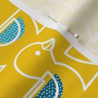 Rubber Duckie- Bathroom Wallpaper- Rubber Duck- Continuous Line Geometric Yellow Ducks- Multicolored Ducks on Bright Yellow Background- Medium