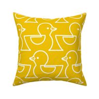 Rubber Duckie- Bathroom Wallpaper- Rubber Duck- Continuous Line Geometric Yellow Ducks- Kidult- White on Bright Golden Yellow Background- Extra Large- Jumbo