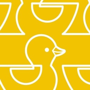 Rubber Duckie- Bathroom Wallpaper- Rubber Duck- Continuous Line Geometric Yellow Ducks- Kidult- White on Bright Golden Yellow Background- Extra Large- Jumbo