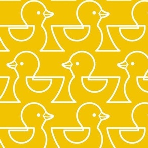 Rubber Duckie- Bathroom Wallpaper- Rubber Duck- Continuous Line Geometric Yellow Ducks- Kidult- White on Bright Golden Yellow Background- Medium