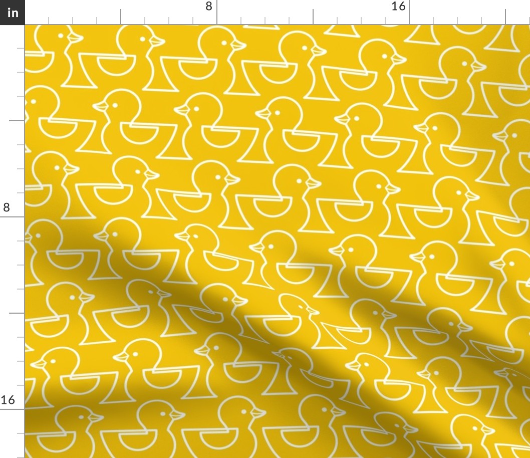 Rubber Duckie- Bathroom Wallpaper- Rubber Duck- Continuous Line Geometric Yellow Ducks- Kidult- White on Bright Golden Yellow Background- Medium